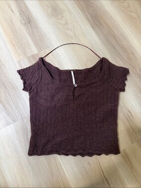 NWOT Free People Cashmere Chocolate Brown Short Sleeve Knit Crop Top